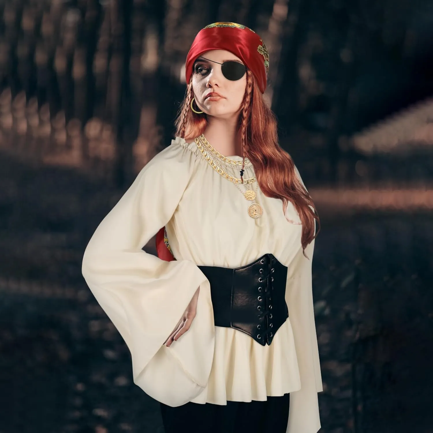 CICOCI Men Pirate Costume Accessories Set for Women Pirate Hat Head Scarf Corset Belt Dress Accessories