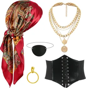 CICOCI Men Pirate Costume Accessories Set for Women Pirate Hat Head Scarf Corset Belt Dress Accessories