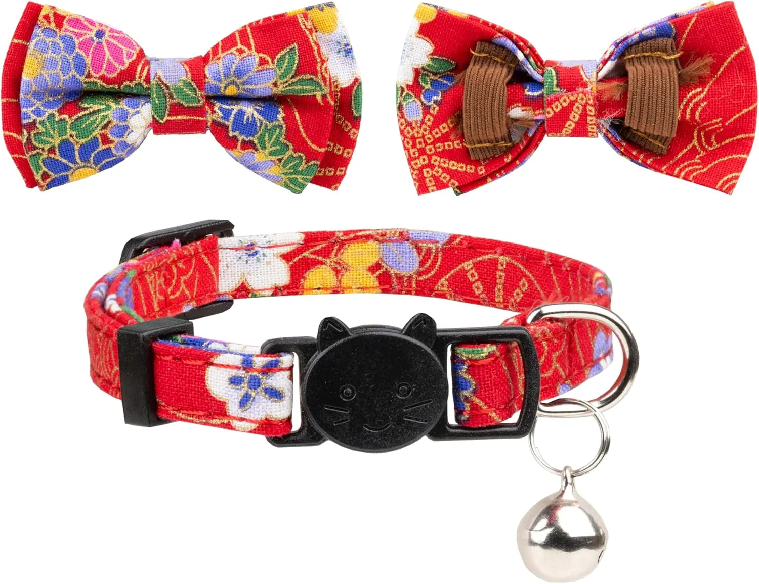 Collar for Cat Pet Breakaway with Bell Bowtie Detachable Bow Adjustable Safety Kitten Puppy Girl Boy 2pcs Navy Blue & Red