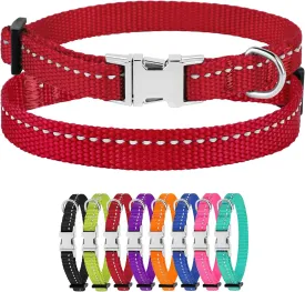 CollarDirect Reflective Dog Collar for a Small, Medium, Large Dog or Puppy with a Quick Release Buckle - Boy and Girl - Nylon Suitable for Swimming (7-11 Inch, Red)
