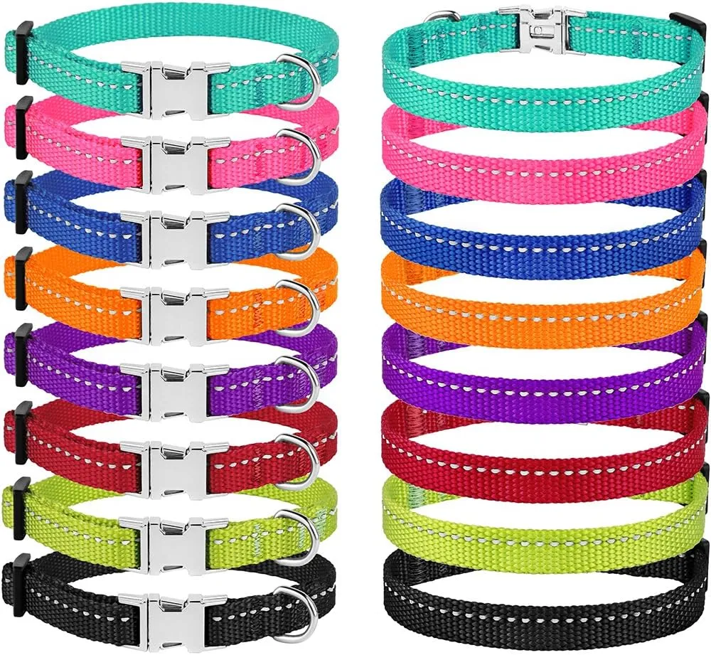 CollarDirect Reflective Dog Collar for a Small, Medium, Large Dog or Puppy with a Quick Release Buckle - Boy and Girl - Nylon Suitable for Swimming (7-11 Inch, Red)