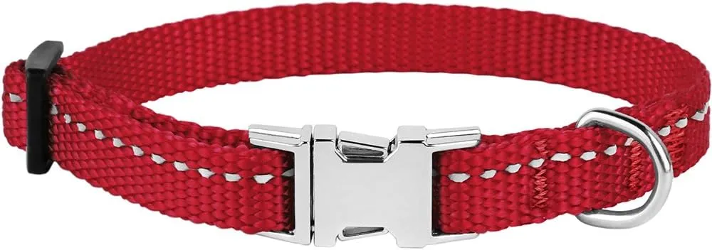 CollarDirect Reflective Dog Collar for a Small, Medium, Large Dog or Puppy with a Quick Release Buckle - Boy and Girl - Nylon Suitable for Swimming (7-11 Inch, Red)