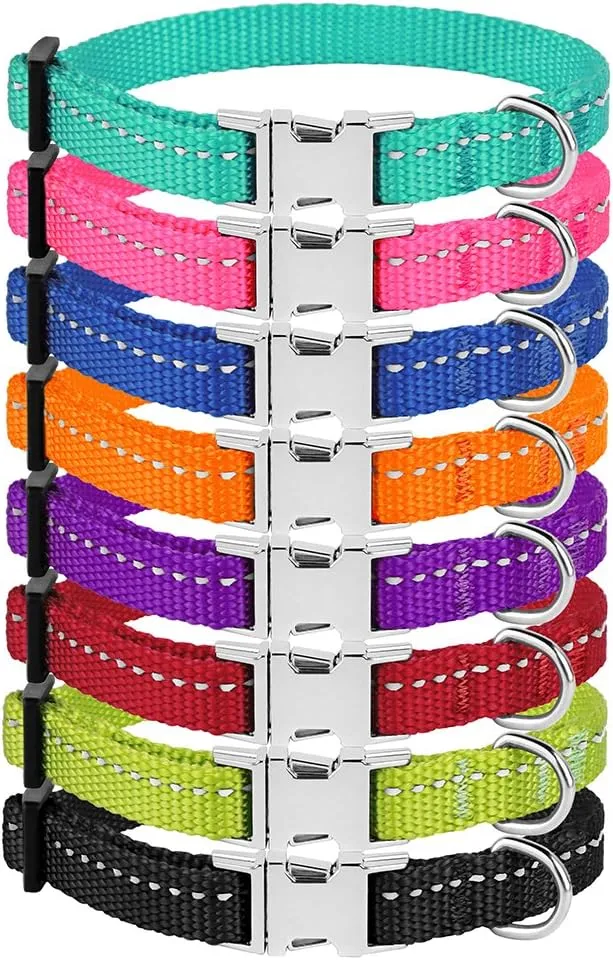 CollarDirect Reflective Dog Collar for a Small, Medium, Large Dog or Puppy with a Quick Release Buckle - Boy and Girl - Nylon Suitable for Swimming (7-11 Inch, Red)