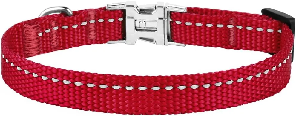 CollarDirect Reflective Dog Collar for a Small, Medium, Large Dog or Puppy with a Quick Release Buckle - Boy and Girl - Nylon Suitable for Swimming (7-11 Inch, Red)