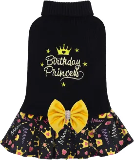 CuteBone Core Spun Birthday Dog Sweater Dress for Small Dogs Girl, Turtleneck Embroidery Medium Dog Sweater with Leash Hole, Dog Coat for Chihuahua Yorkie Teacup DS105S