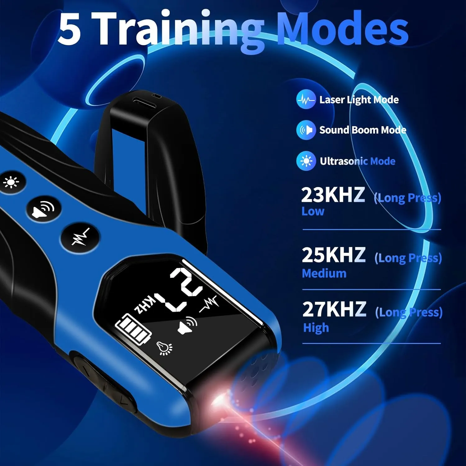 Dog Bark Deterrent Device, Anti Barking Device for Dogs 3X Ultrasonic to Correct Own or Neighbors Dog's Bad Behavior| 25ft Range, 5 Adjustable Modes Dog Training Device, Blue
