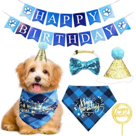 Dog Birthday Bandana Set Boy Girl, Cute Dog Bow Tie Scarf Crown Hat Happy Birthday Banner for Dogs Birthday Party Supplies Decorations for Small Medium Pet Dog Puppy