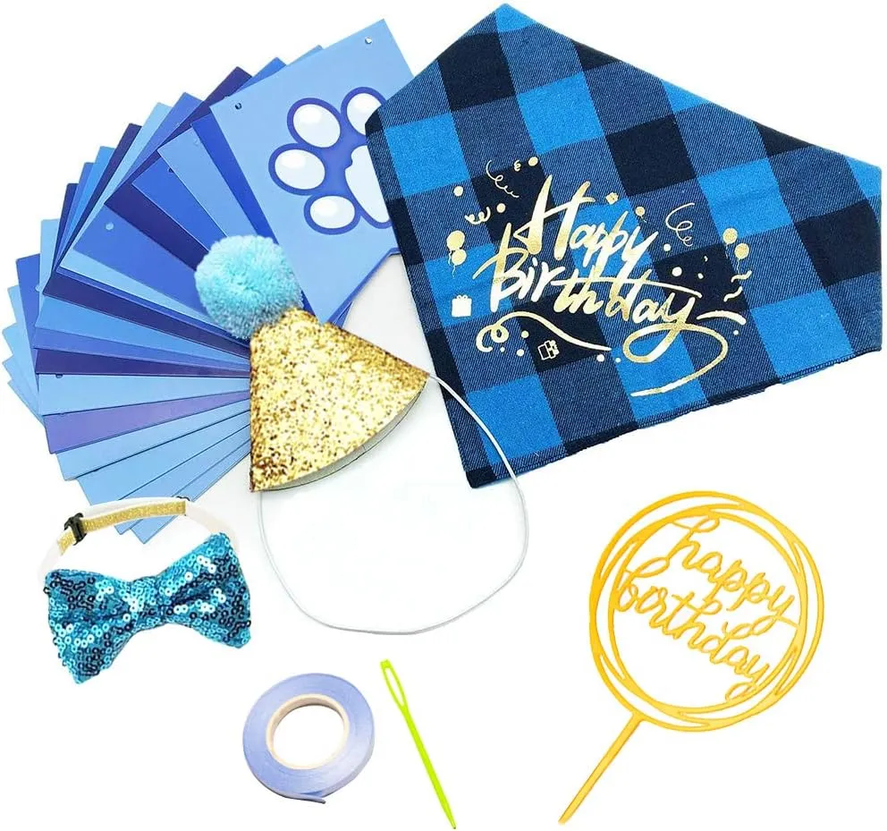 Dog Birthday Bandana Set Boy Girl, Cute Dog Bow Tie Scarf Crown Hat Happy Birthday Banner for Dogs Birthday Party Supplies Decorations for Small Medium Pet Dog Puppy