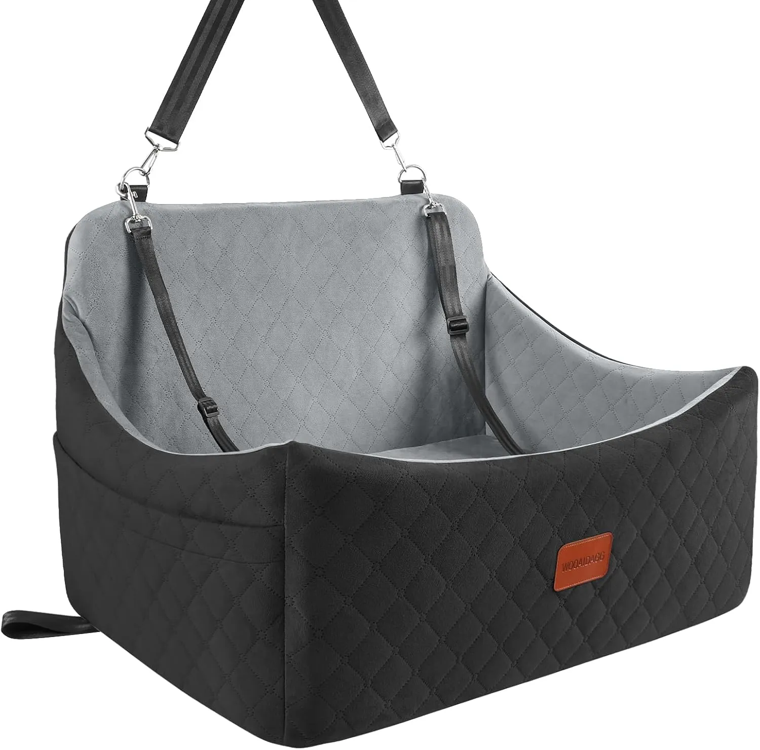 Dog Car Seat for Medium & Large Dogs Up to 55lbs, Memory Foam Cushion, Washable Cover, Safety Straps & Non-Slip Base(Black/Grey,Large)