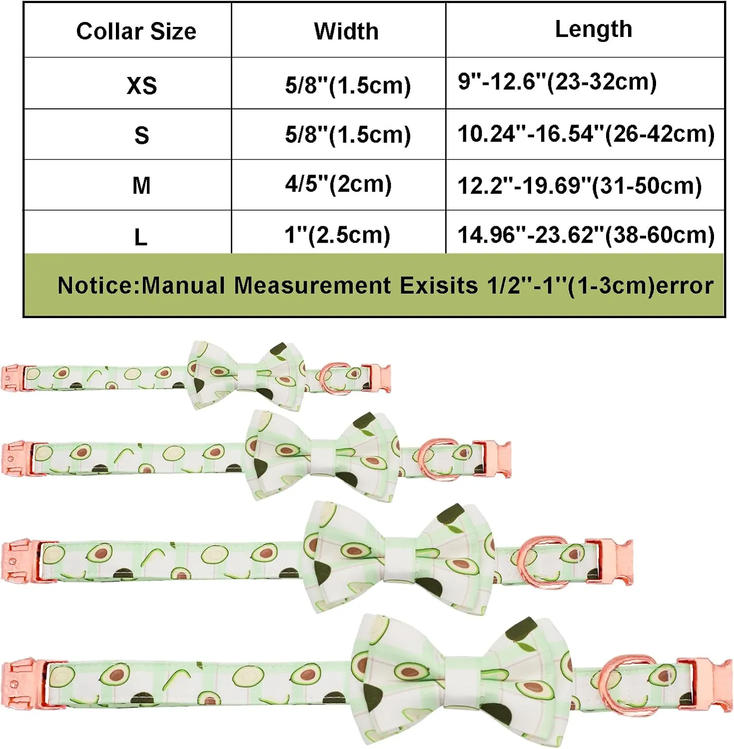 Dog Collar and Leash Set with Flower Bow Tie Girls Dog Collar Dog Tag Metal Buckle Adjustable for Small Medium Large Dogs Avocado-XS