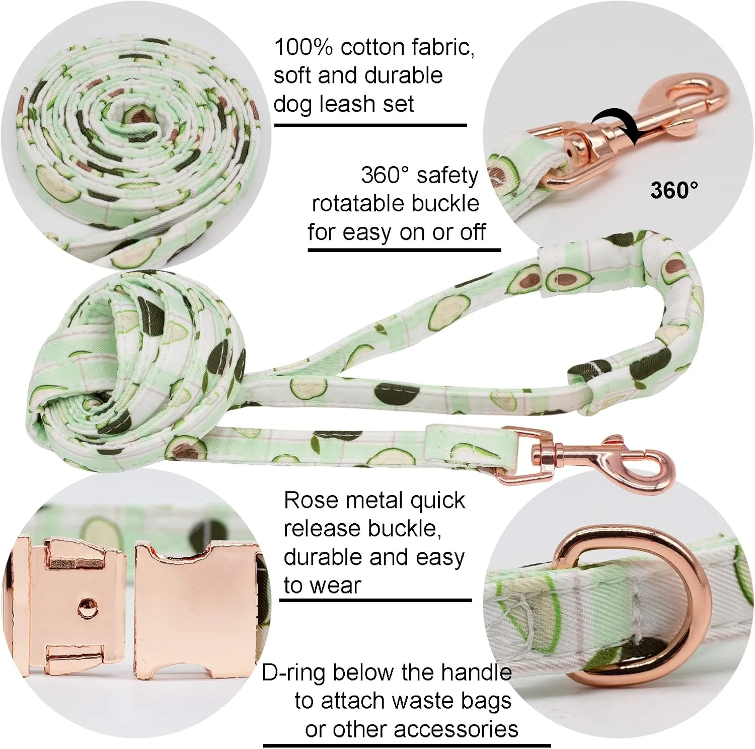 Dog Collar and Leash Set with Flower Bow Tie Girls Dog Collar Dog Tag Metal Buckle Adjustable for Small Medium Large Dogs Avocado-XS