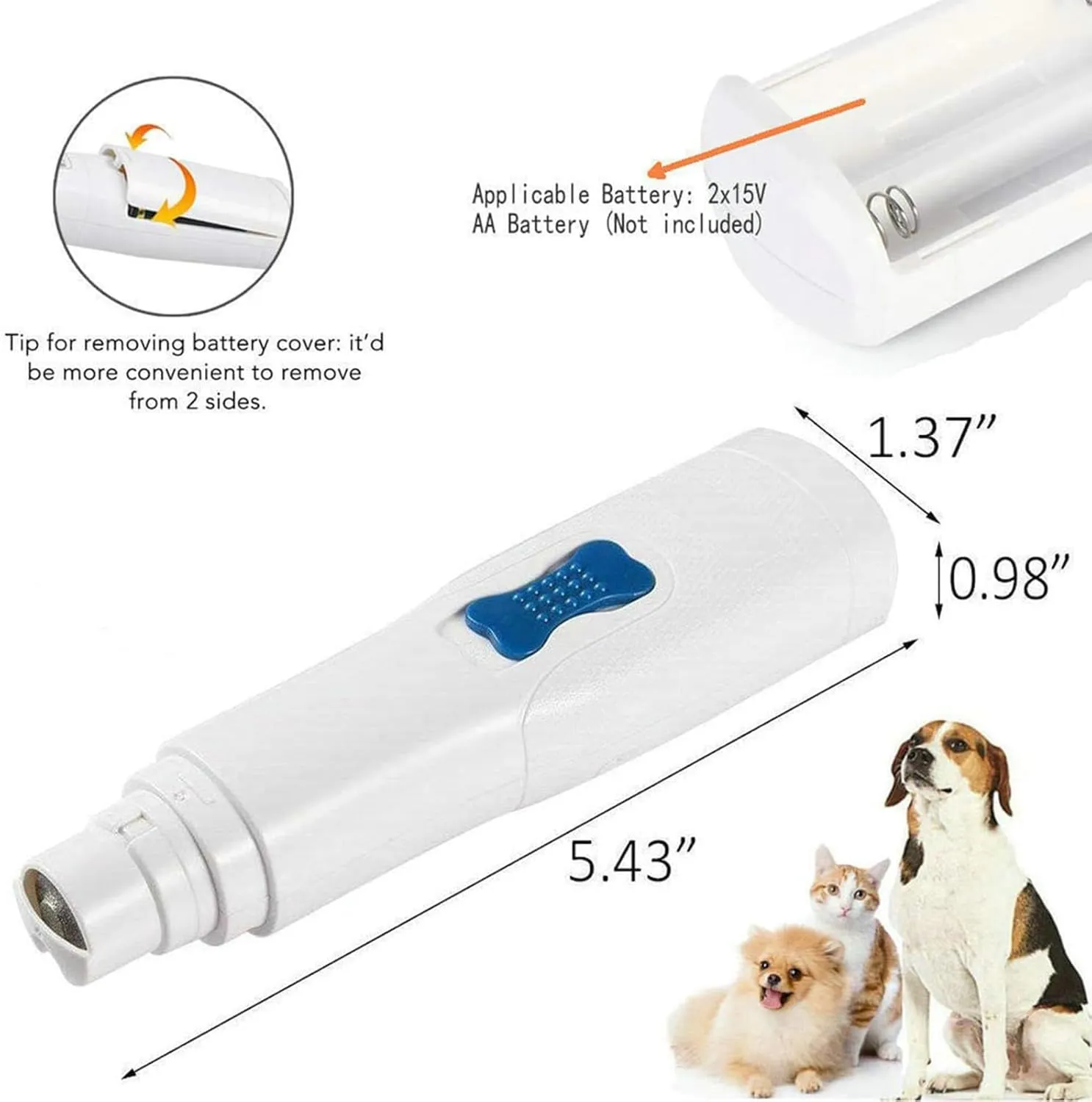 Dog Nail Grinder Quiet Pet Nail Trimmers Dog Nail Clippers Nail File Grooming & Smoothing for Large Medium Small Dogs & Cats Nervous Dog (White, One Size)