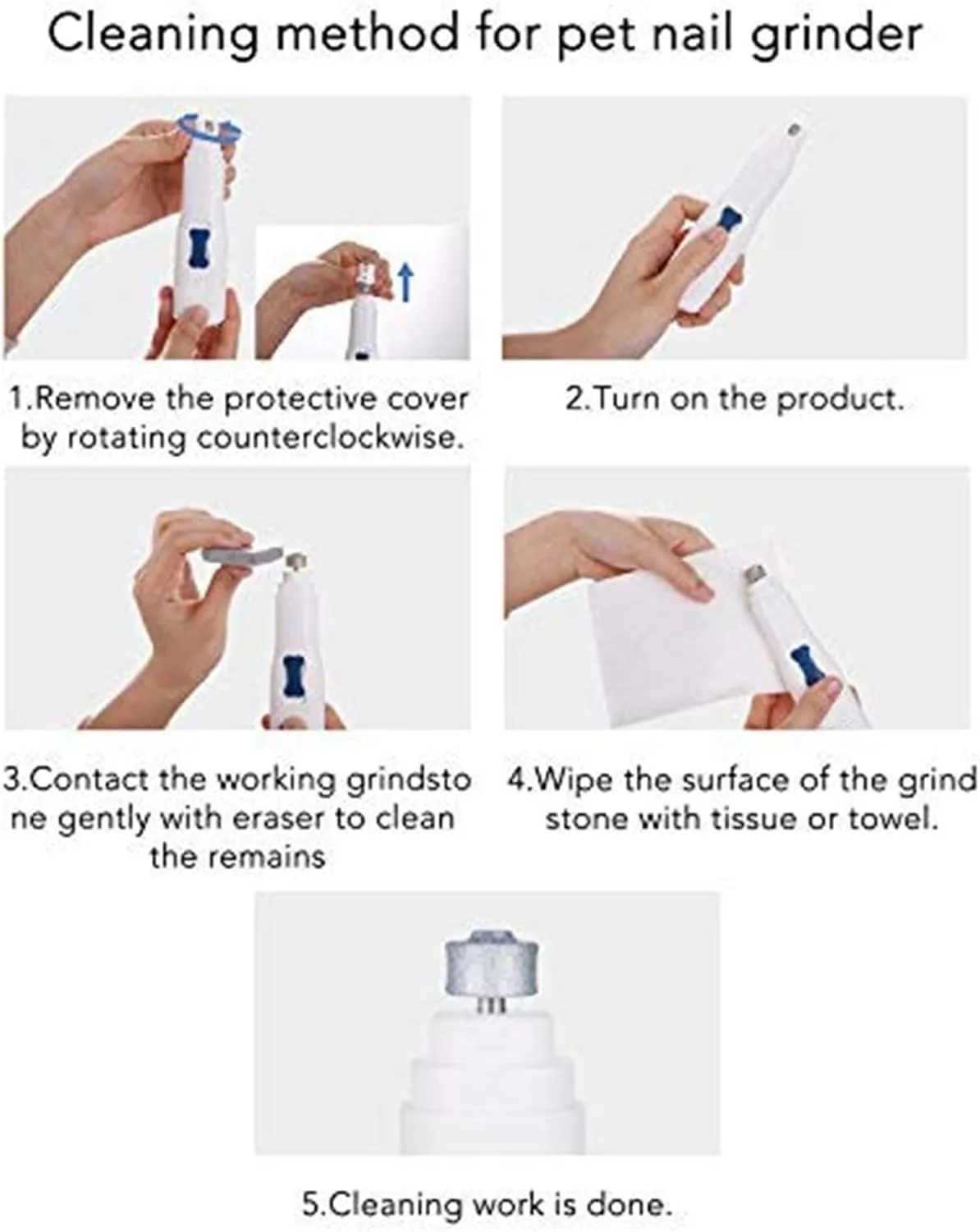 Dog Nail Grinder Quiet Pet Nail Trimmers Dog Nail Clippers Nail File Grooming & Smoothing for Large Medium Small Dogs & Cats Nervous Dog (White, One Size)