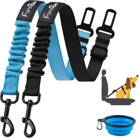 Dog Seat Belt for Car. 2 Pack Adjustable Dog Safety Seatbelt. Adjustable Strap, Strong Nylon Fabric, Bungee Buffer Dog Puppy Car Seat Belt. (Black Sky Blue)
