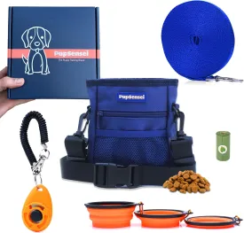Dog Treat Pouch, Durable Oxford Polyester, No-Spill Magnetic Closure, Treat Pouches for Pet Training with Metal Clip, Waist Belt, Adjustable Strap (Deluxe Training Kit - Navy Blue)