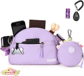 Dog Treat Pouch Pet Training Walking Fanny Pack with Built-in Poop Bag Dispenser & Waste Bag Holder | Stylish Puppy Training Essentials Supplies | Free Dog Clicker (Lavender)