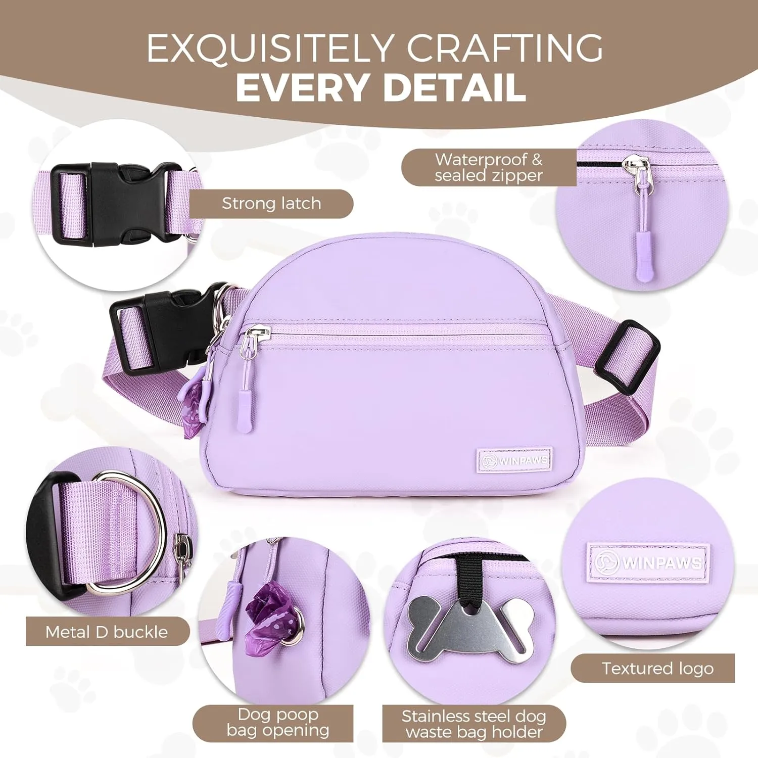 Dog Treat Pouch Pet Training Walking Fanny Pack with Built-in Poop Bag Dispenser & Waste Bag Holder | Stylish Puppy Training Essentials Supplies | Free Dog Clicker (Lavender)