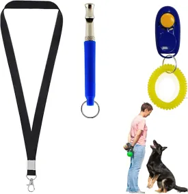 Dog Whistle and Clicker for Training Set, Adjustable Pitch Ultrasonic, Dog Training Whistle for Recall, High Pitch Dog Whistle, Dog Training Whistle with Lanyard (Blue)