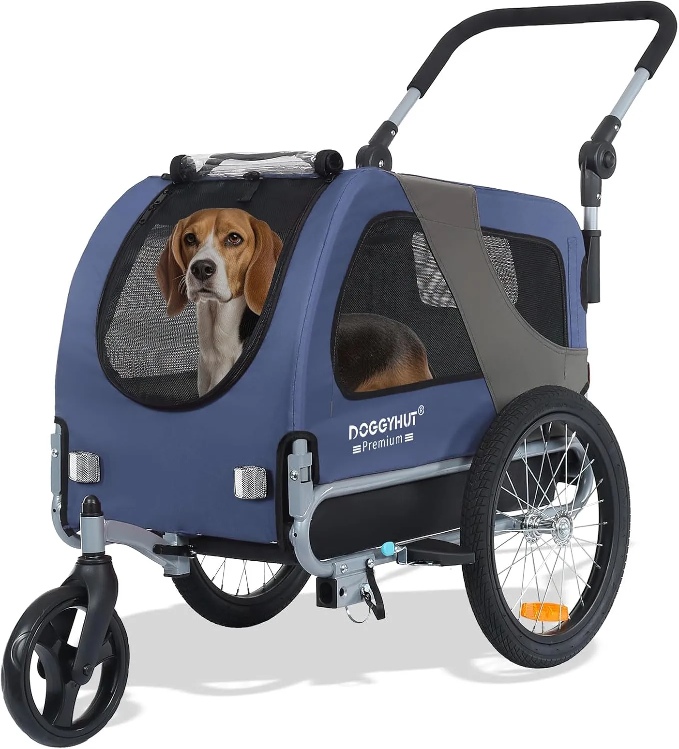 DOGGYHUT Premium M Pet Bike Trailer & Stroller 2-in-1,for Dogs up to 50 lbs,Parking Brakes,Easy Folding Cart Frame, Universal Bicycle Coupler,E-Bike Friendly