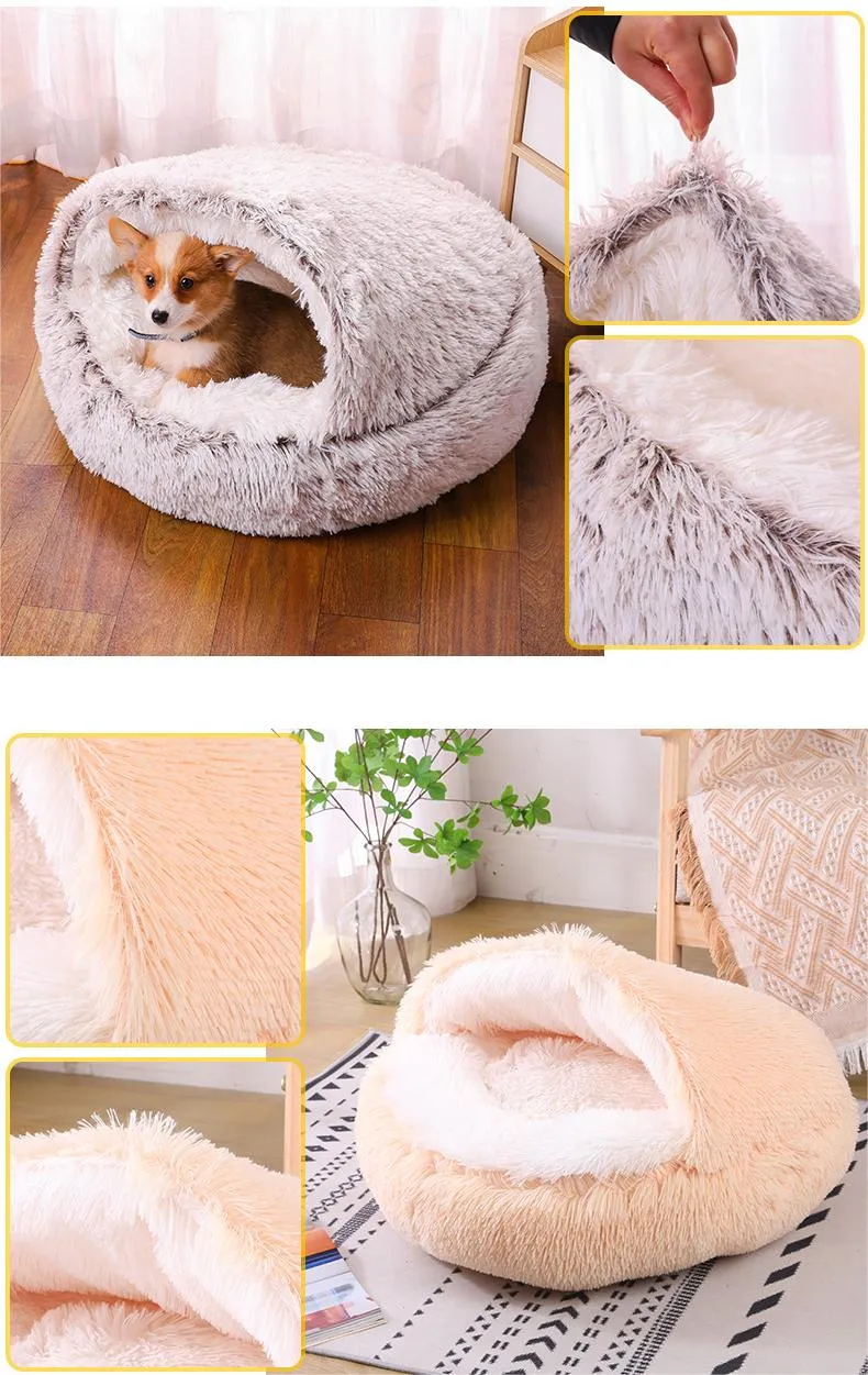 Enclosed Design –Winter Pet Bed with Cover, Warm, Cozy, and Semi For Your Furry Friend