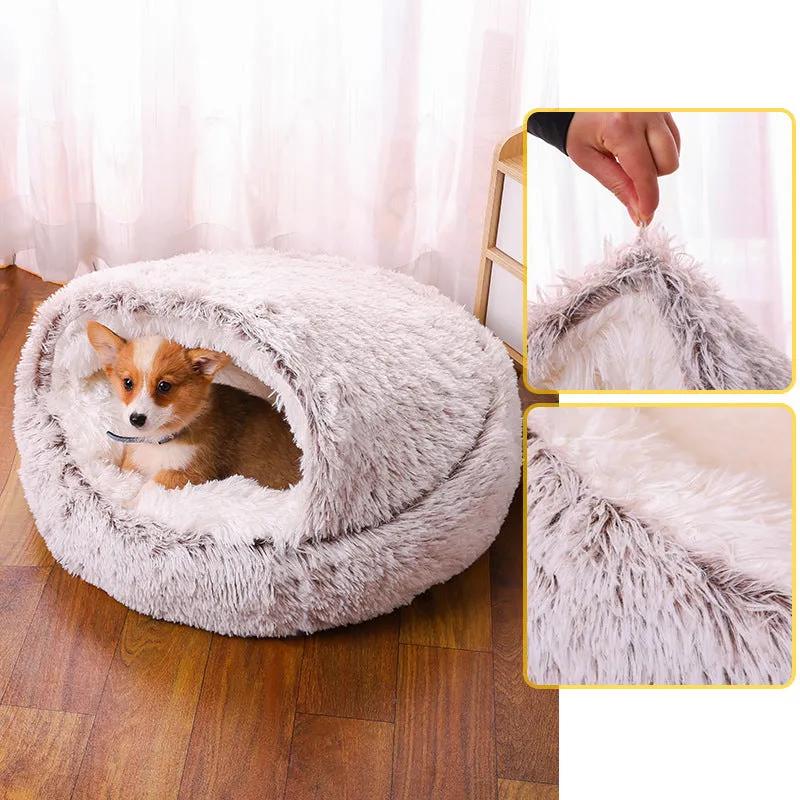 Enclosed Design –Winter Pet Bed with Cover, Warm, Cozy, and Semi For Your Furry Friend