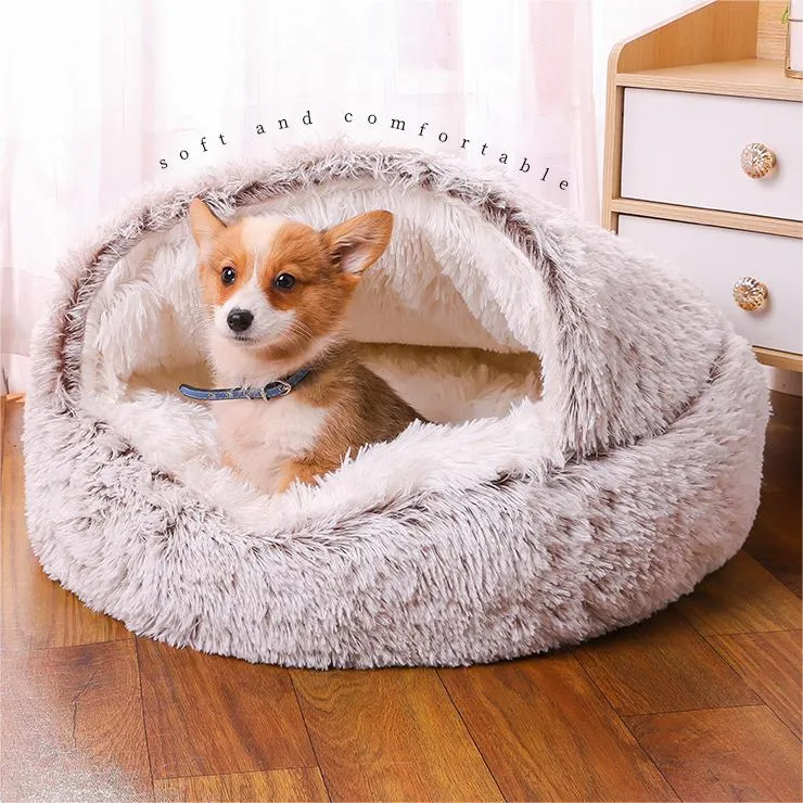 Enclosed Design –Winter Pet Bed with Cover, Warm, Cozy, and Semi For Your Furry Friend
