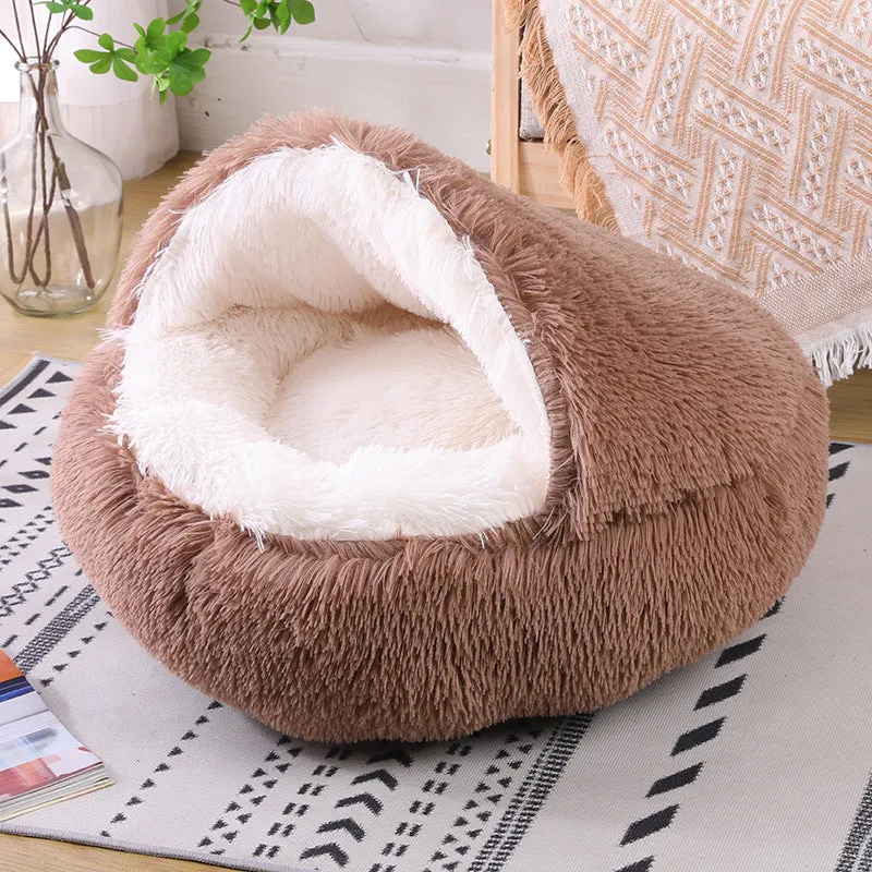 Enclosed Design –Winter Pet Bed with Cover, Warm, Cozy, and Semi For Your Furry Friend