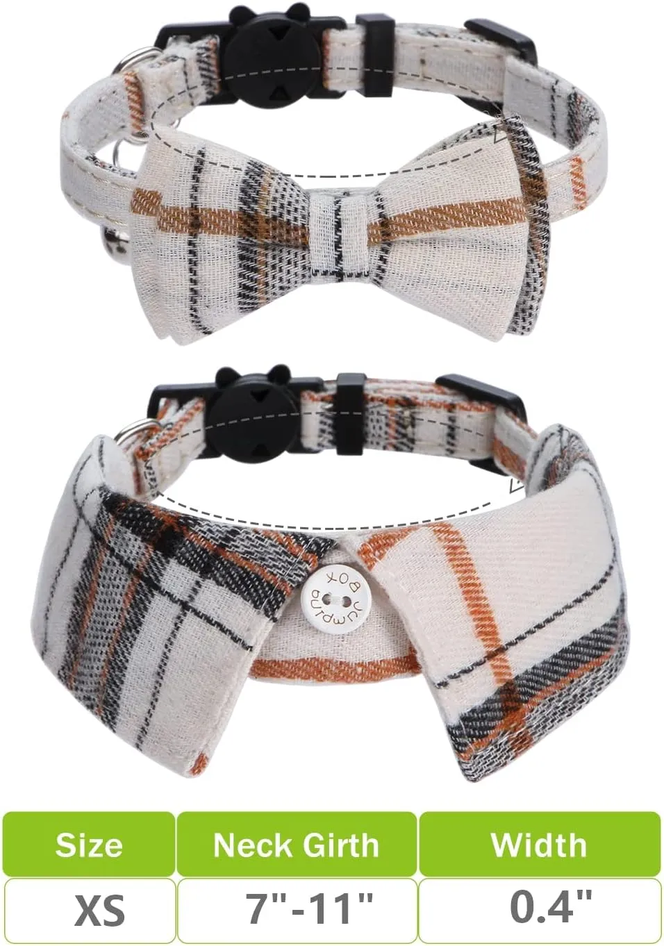 Faleela 2 Pack/Set Cat Collar with Cute Bow Tie and Bell,Breakaway Plaid Shirt Collar for Kitty Adjustable Safety