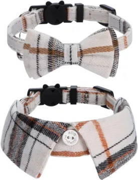 Faleela 2 Pack/Set Cat Collar with Cute Bow Tie and Bell,Breakaway Plaid Shirt Collar for Kitty Adjustable Safety