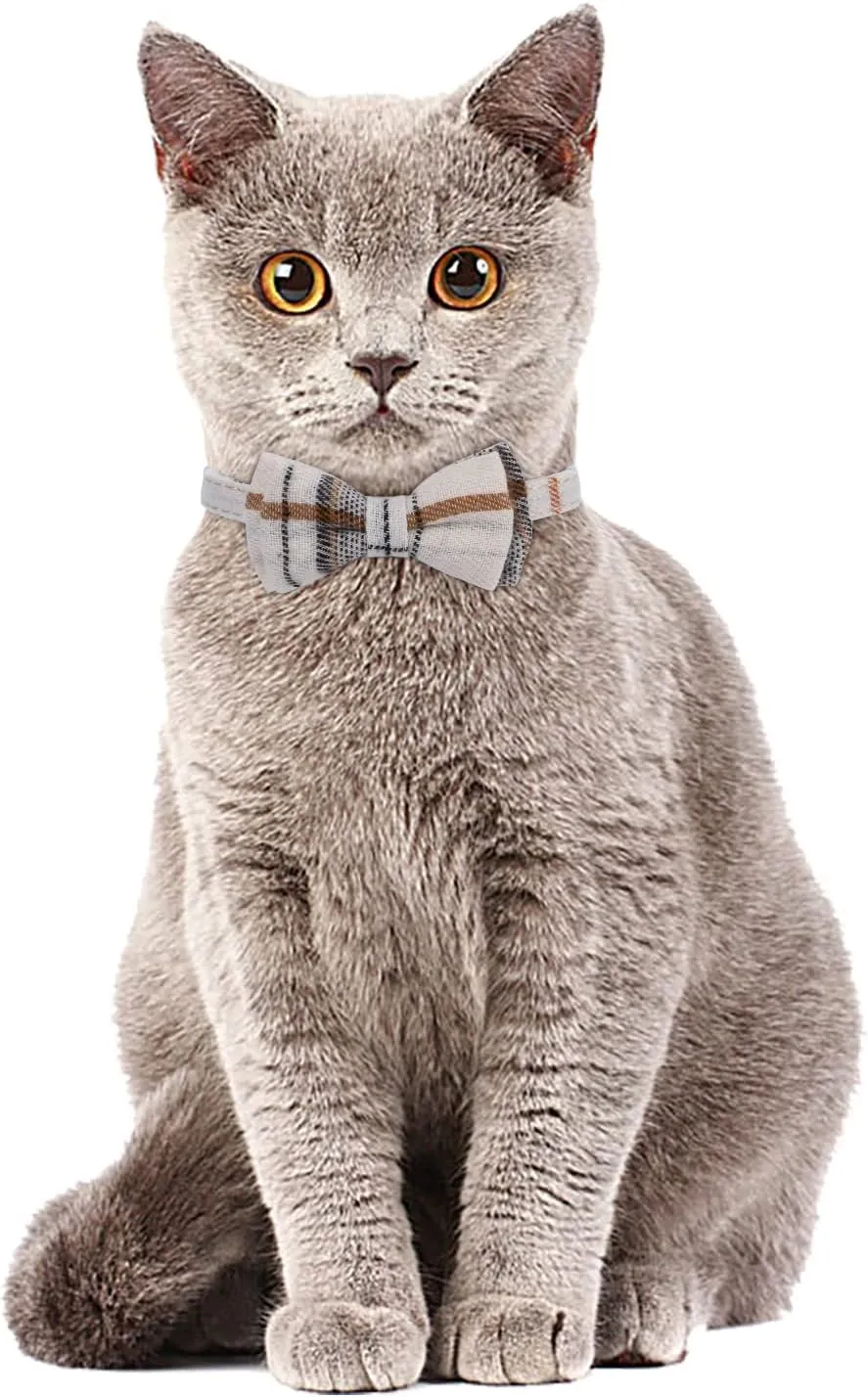 Faleela 2 Pack/Set Cat Collar with Cute Bow Tie and Bell,Breakaway Plaid Shirt Collar for Kitty Adjustable Safety