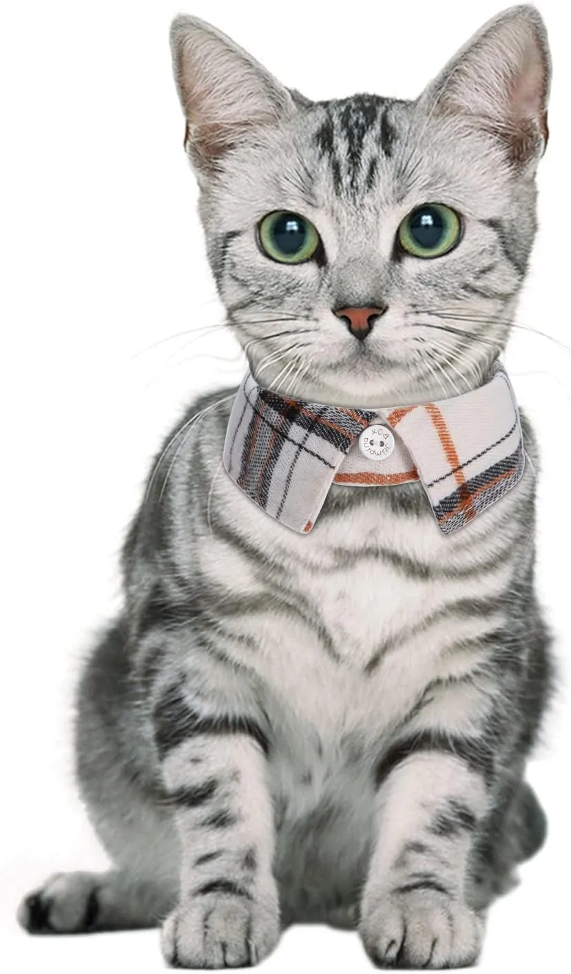 Faleela 2 Pack/Set Cat Collar with Cute Bow Tie and Bell,Breakaway Plaid Shirt Collar for Kitty Adjustable Safety