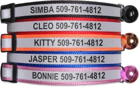 GoTags Reflective Cat Collar Personalized, Custom Cat Collar with Engraved Name and Phone Number, Safety Collar with Breakaway Release Buckle and Bell, Adjustable for Cats and Kitten 5 Colors
