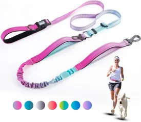 Heavy Duty Hands Free Dog Leash, 5-7 FT Reflective Adjustable Waist Dog Leash Belt with Padded Handles, Shock Absorbing Bungee and Car Seat Belt for Large Medium Dogs (Gradient Pink, XL)