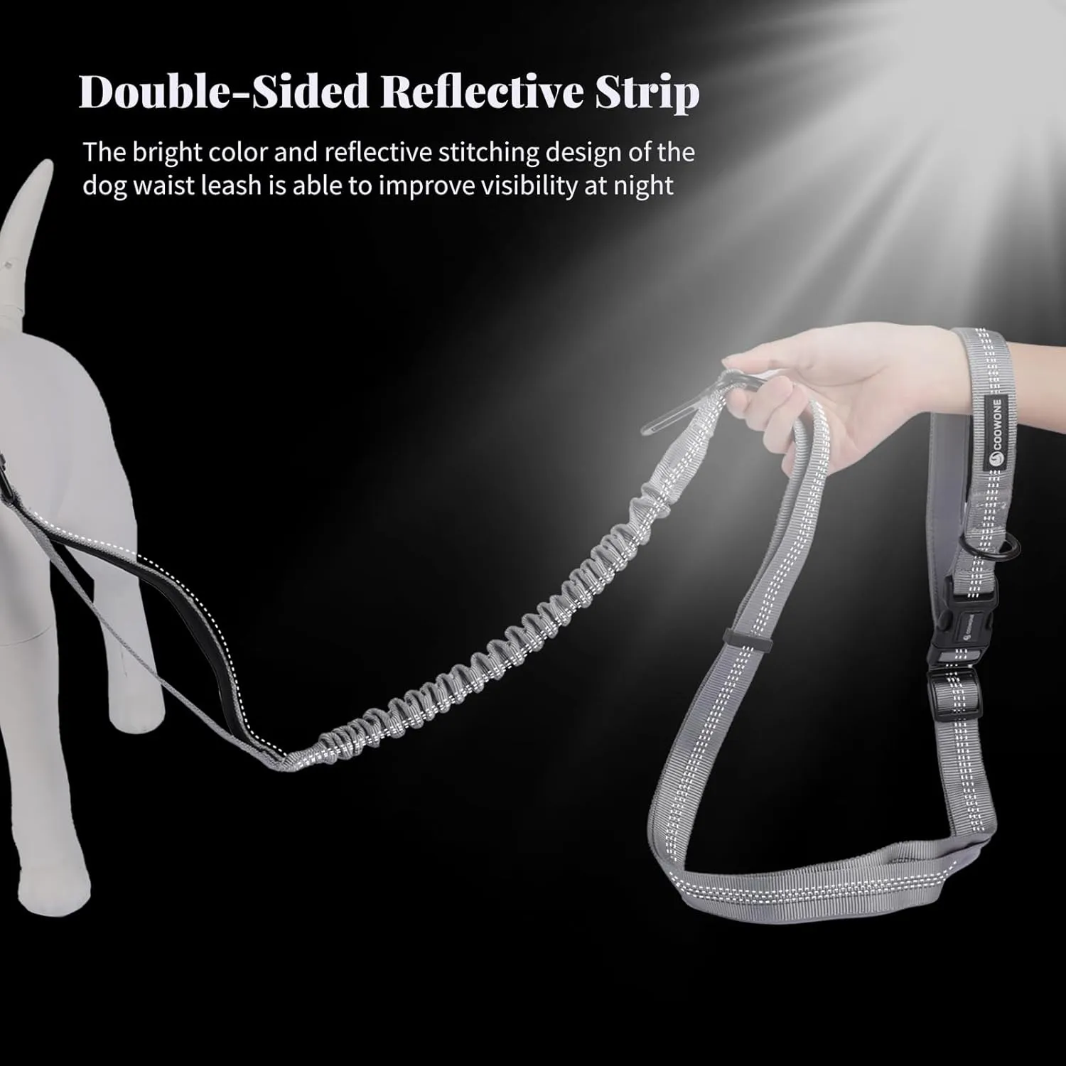 Heavy Duty Multifunctional Hands Free Dog Leash - Adjustable, Reflective Stitches, Car Safety Buckle, Waist Leash for Dog Walking, Running, Hiking - 5-7FT