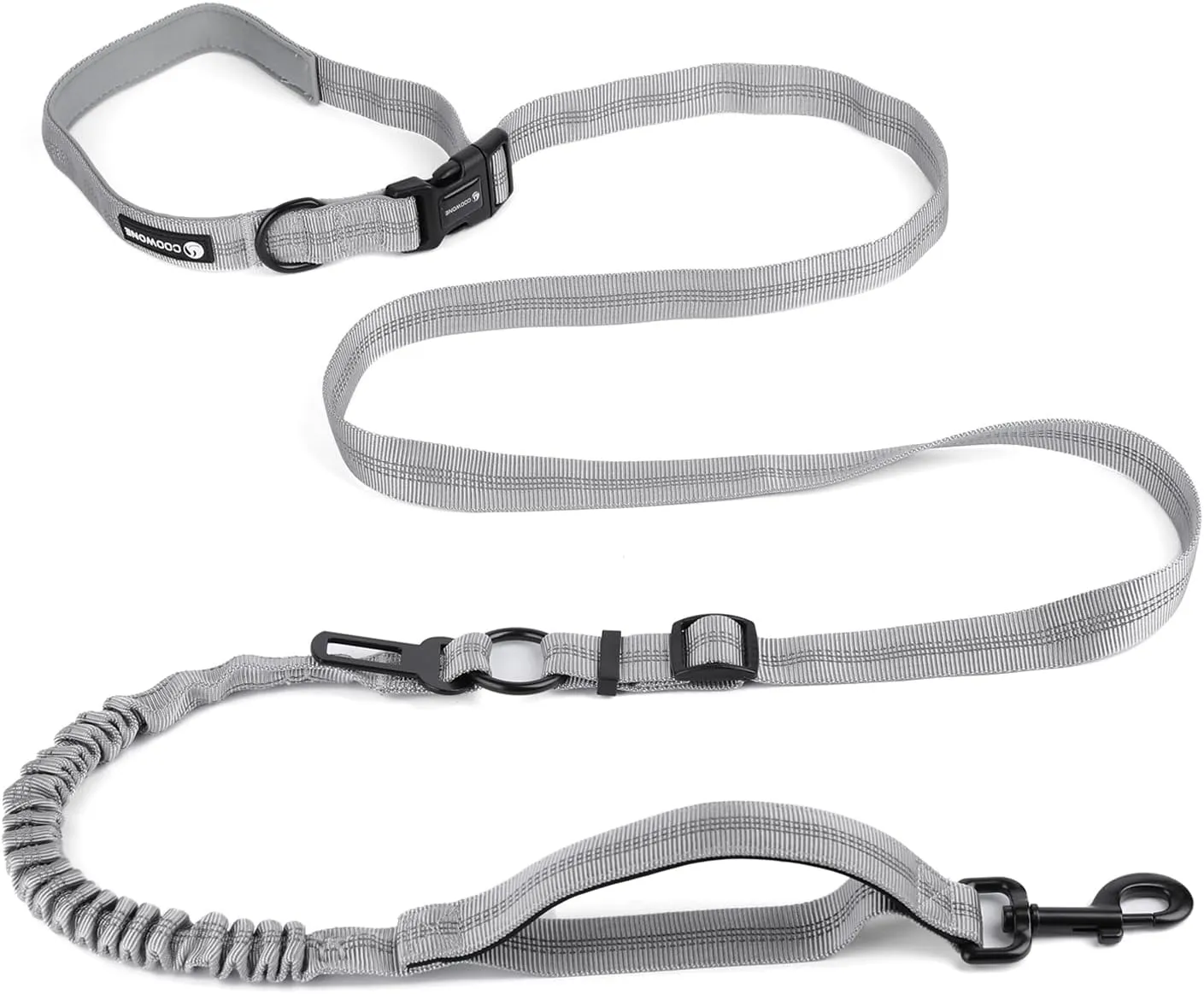 Heavy Duty Multifunctional Hands Free Dog Leash - Adjustable, Reflective Stitches, Car Safety Buckle, Waist Leash for Dog Walking, Running, Hiking - 5-7FT