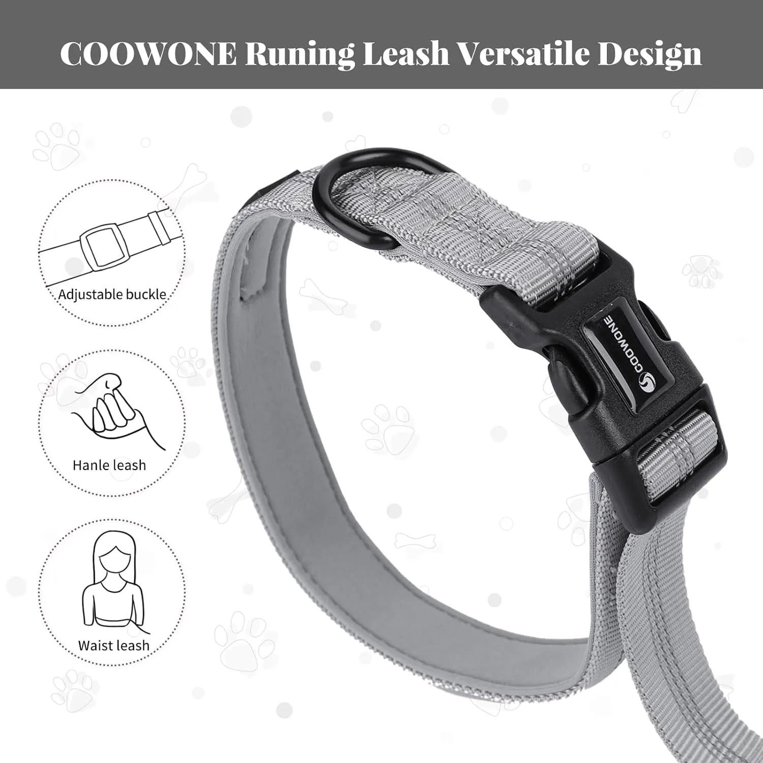 Heavy Duty Multifunctional Hands Free Dog Leash - Adjustable, Reflective Stitches, Car Safety Buckle, Waist Leash for Dog Walking, Running, Hiking - 5-7FT