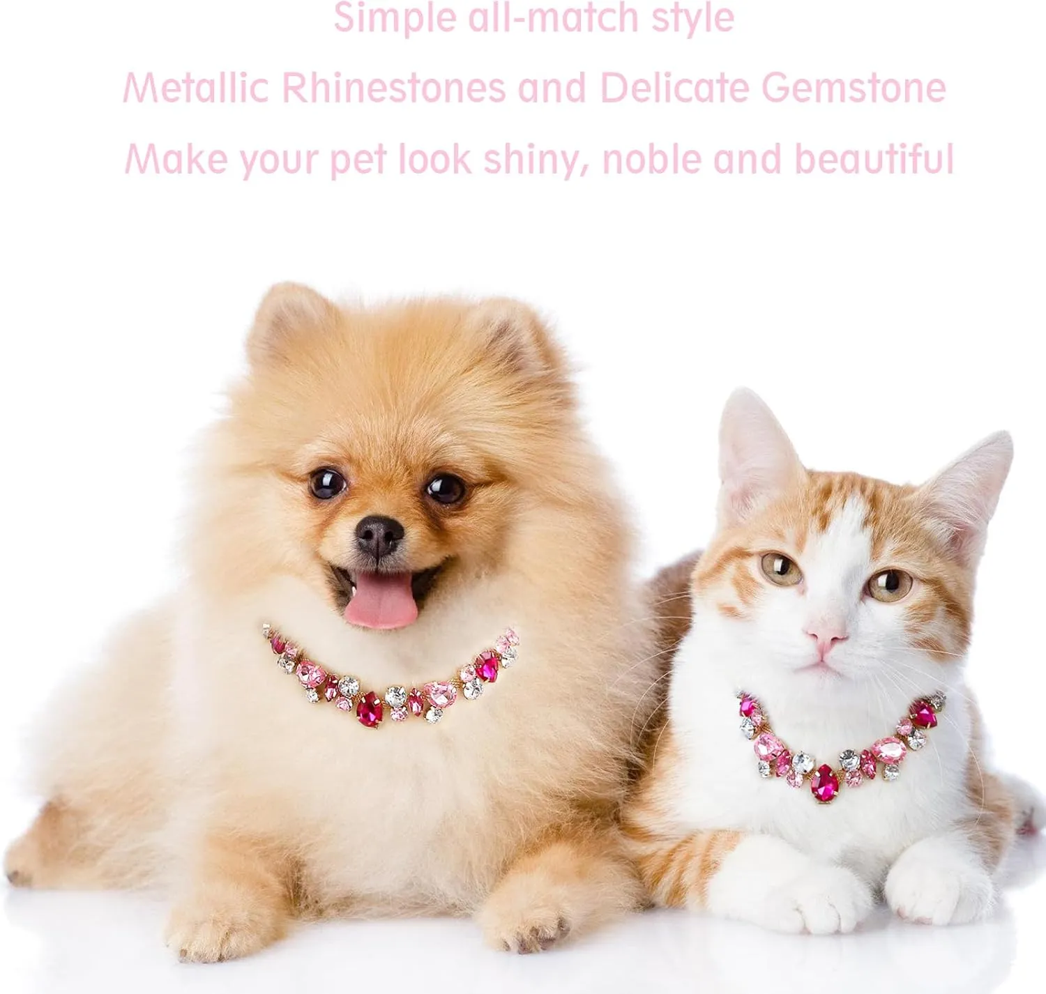 HOWWFALY Dog Collar and Cat Collar Gold Chain Necklace Stainless Steel Adjustable Pink Diamonds Collar with Cute Pet Paw for Small Medium Pets Cats Dogs Kitten Puppy(Pink, S)
