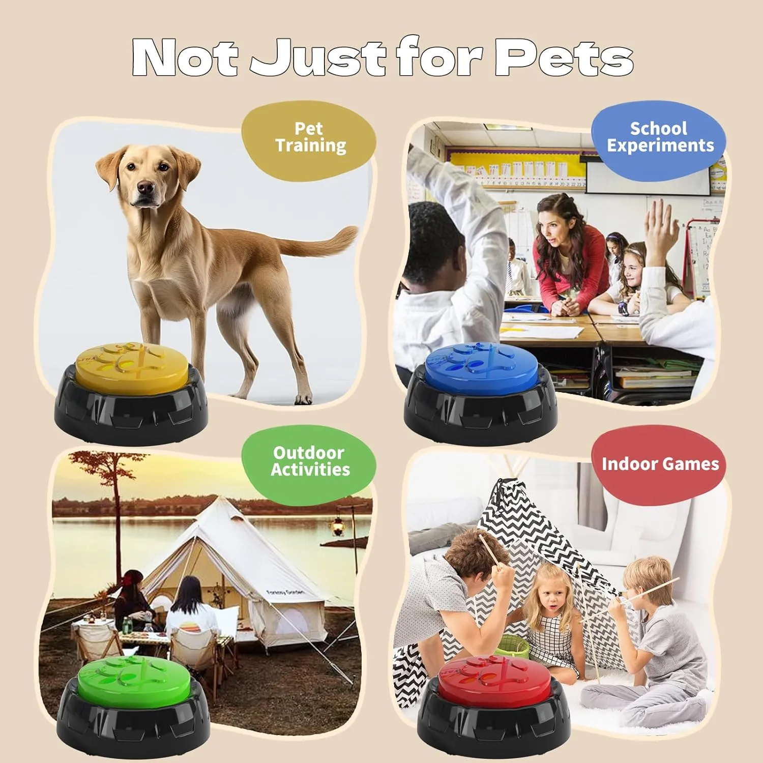 Interactive Dog Training Button Set, 4 Colors, Pet Learning Communication Toys