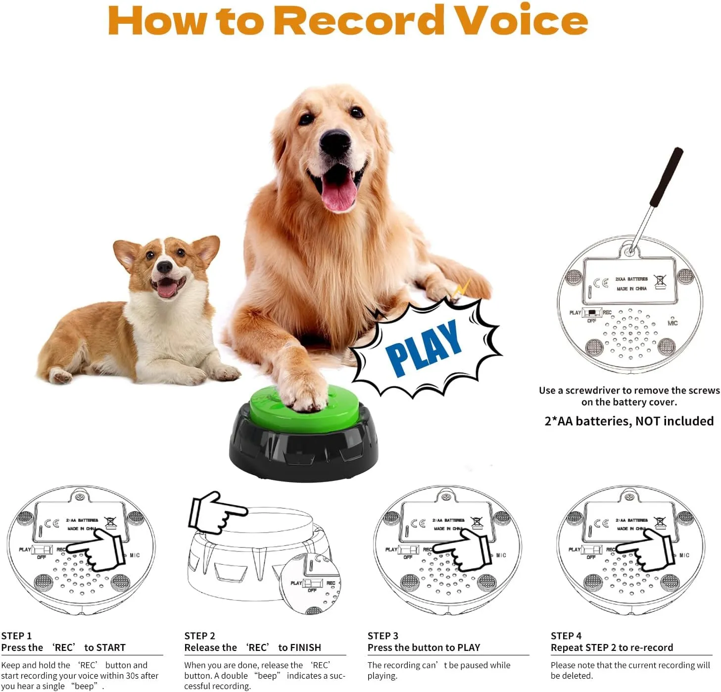 Interactive Dog Training Button Set, 4 Colors, Pet Learning Communication Toys