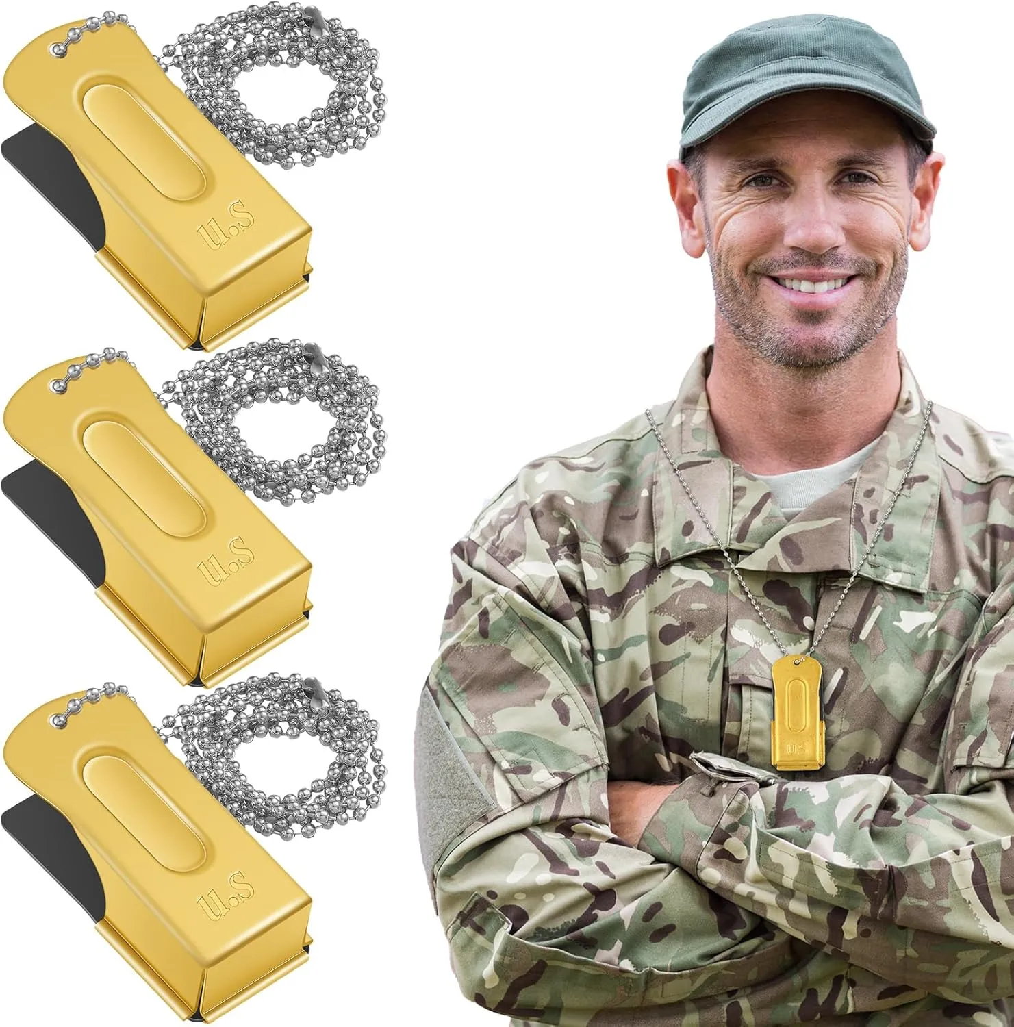 Jenaai 3 Pieces Brass Dog Training Clicker Necklace Signaling Cricket Clicker Pet Training for Puppy Dogs Cat(Gold)