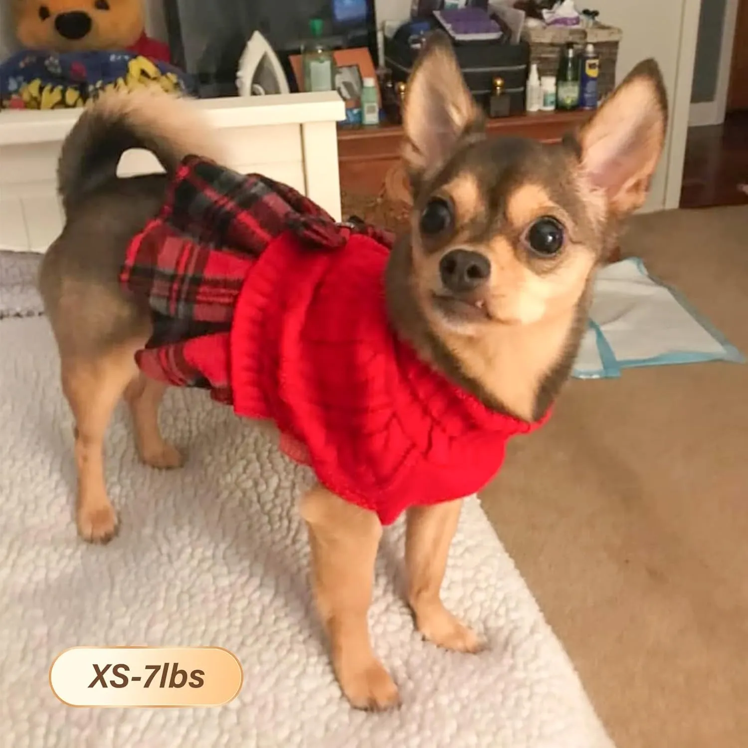KYEESE Dog Christmas Sweater Comfy Dog Sweaters for Small Dogs Girl Soft Dog Sweater Warm Knitwear Small Dog Sweater Turtleneck Dog Clothes Puppy Sweater with Bowtie Stretchy Dog Sweater Dress