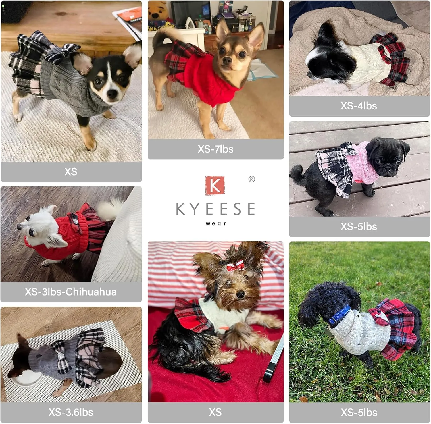KYEESE Dog Christmas Sweater Comfy Dog Sweaters for Small Dogs Girl Soft Dog Sweater Warm Knitwear Small Dog Sweater Turtleneck Dog Clothes Puppy Sweater with Bowtie Stretchy Dog Sweater Dress
