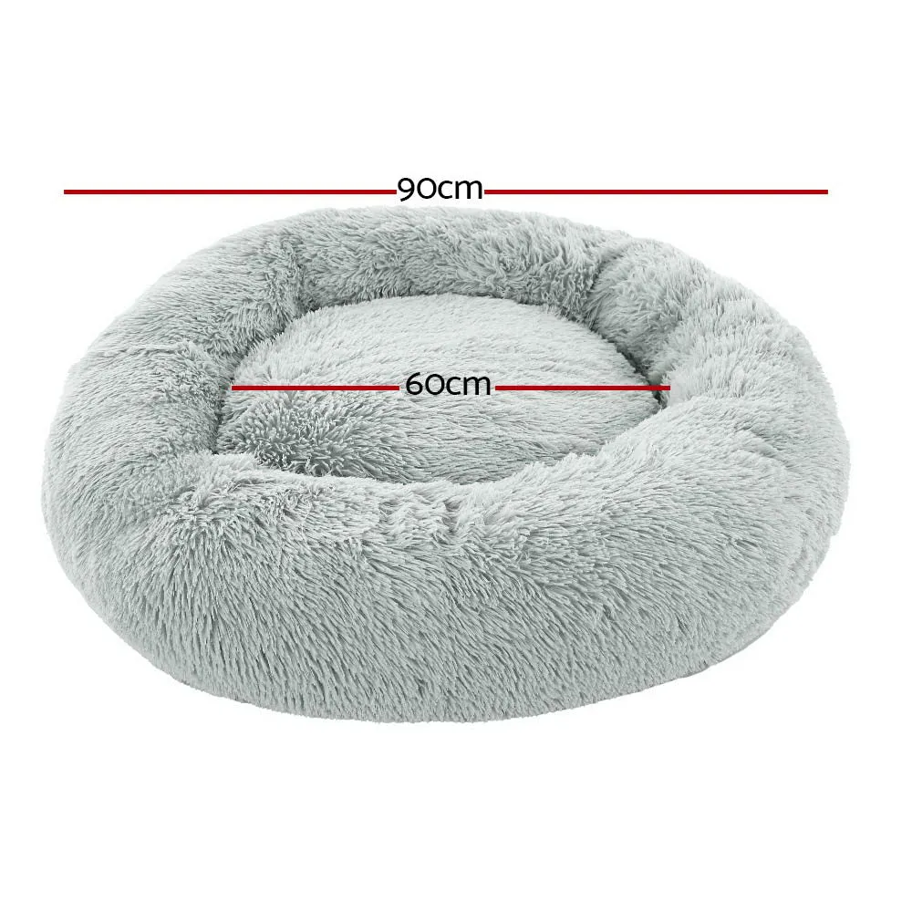 LARGE Dog Beds Pet 90cm Calming Soft Plush - Light Grey