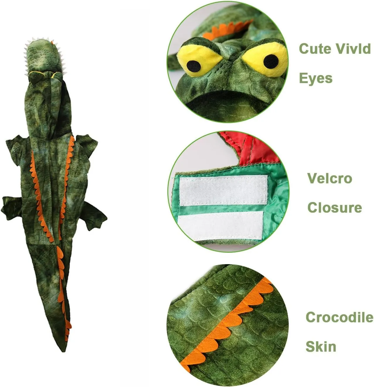 Large Dog Costume Halloween Dog Crocodile Costume Pets Winter Warm Coat Jumpsuits(M, Green)