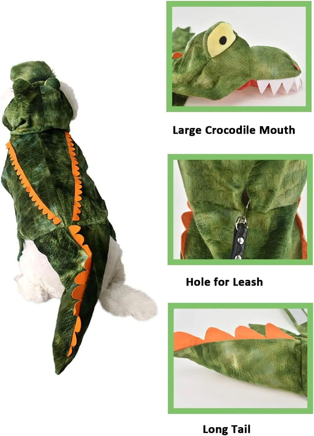 Large Dog Costume Halloween Dog Crocodile Costume Pets Winter Warm Coat Jumpsuits(M, Green)