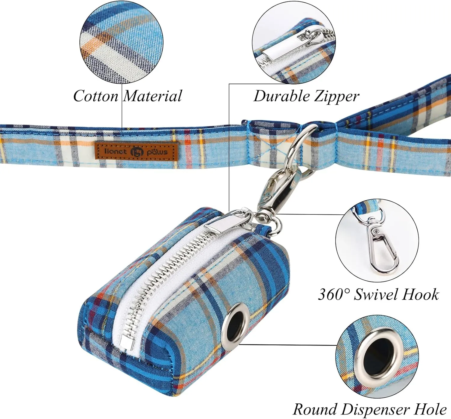 Lionet Paws Cute Dog Poop Bag Holder with Dog Poop Bag for Leash, Cotton Dog Bag Dispenser, Matching Dog Collar