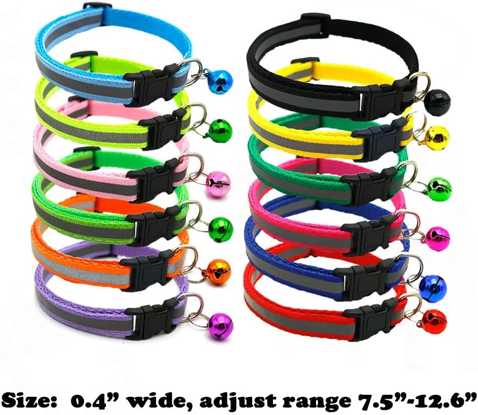 Love Dream Puppy ID Collars - 12pcs Soft Nylon Reflective Adjustable Puppy Whelping Collars with Bell for Litter Identification, Easy to Identify, Suitable for Newborn Puppies & Kittens