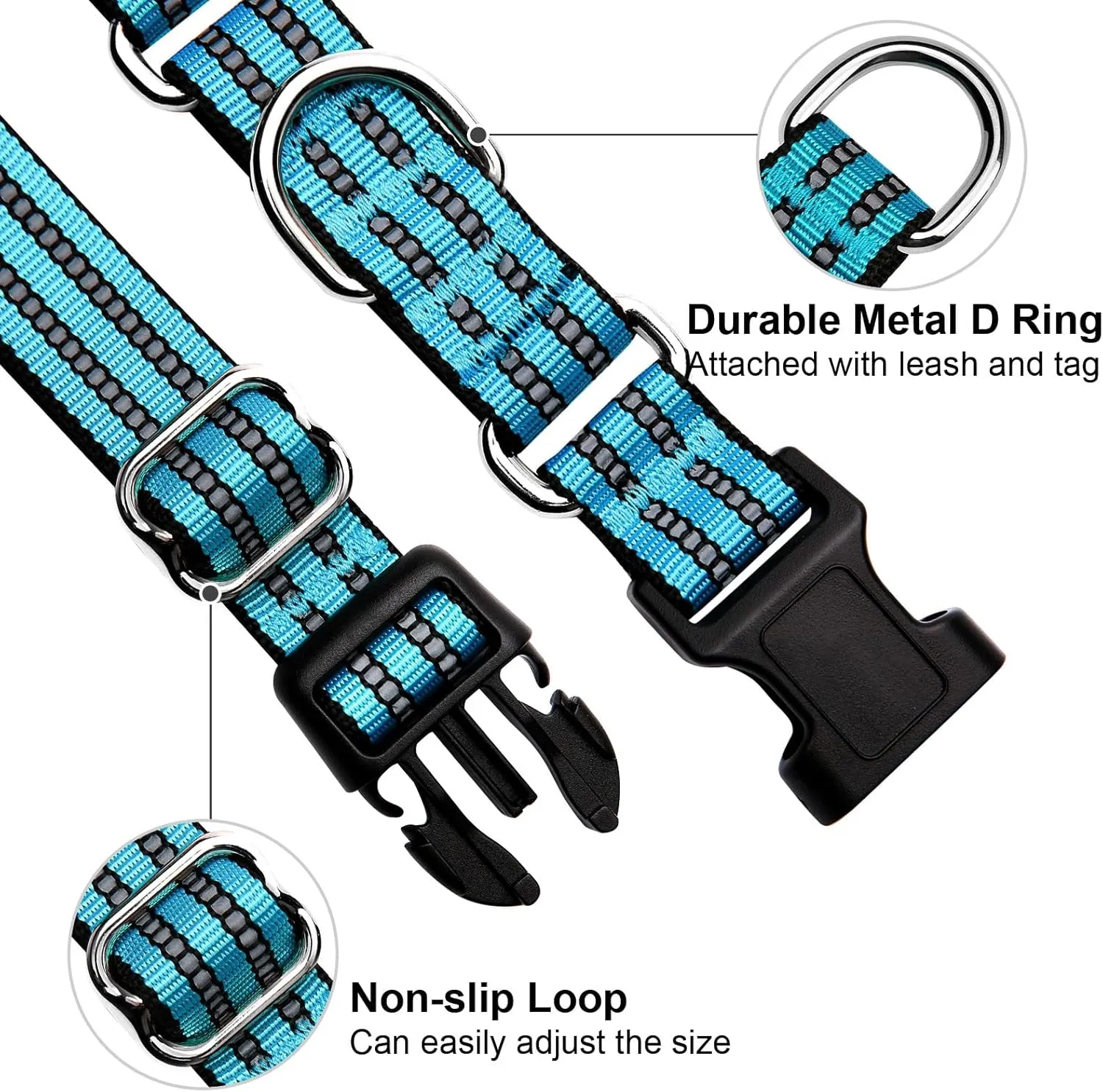 Martingale Dog Collar, Adjustable Nylon Reflective Collar with Buckle No Pull Dog Collar for Small Medium Large Dogs (Blue M)