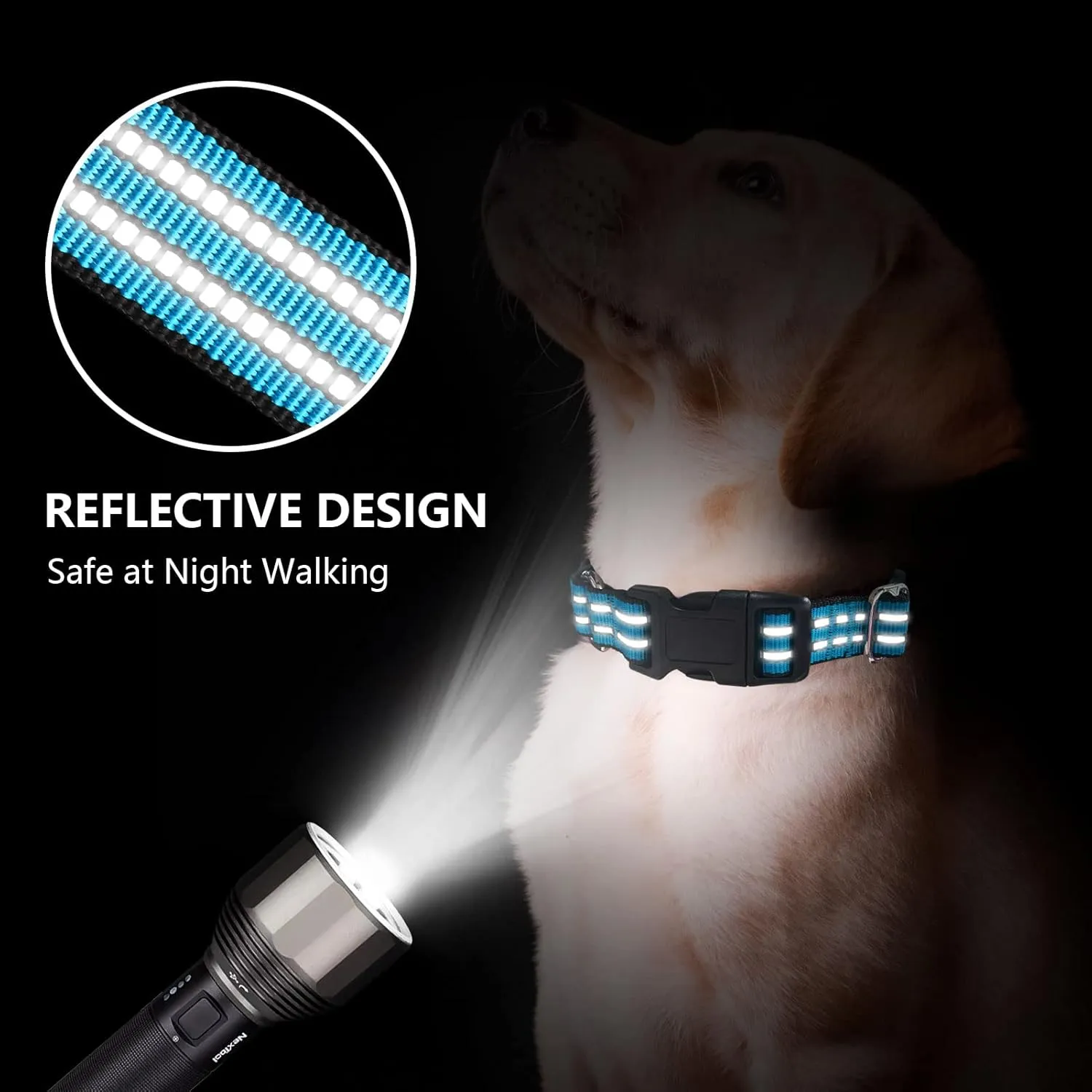 Martingale Dog Collar, Adjustable Nylon Reflective Collar with Buckle No Pull Dog Collar for Small Medium Large Dogs (Blue M)