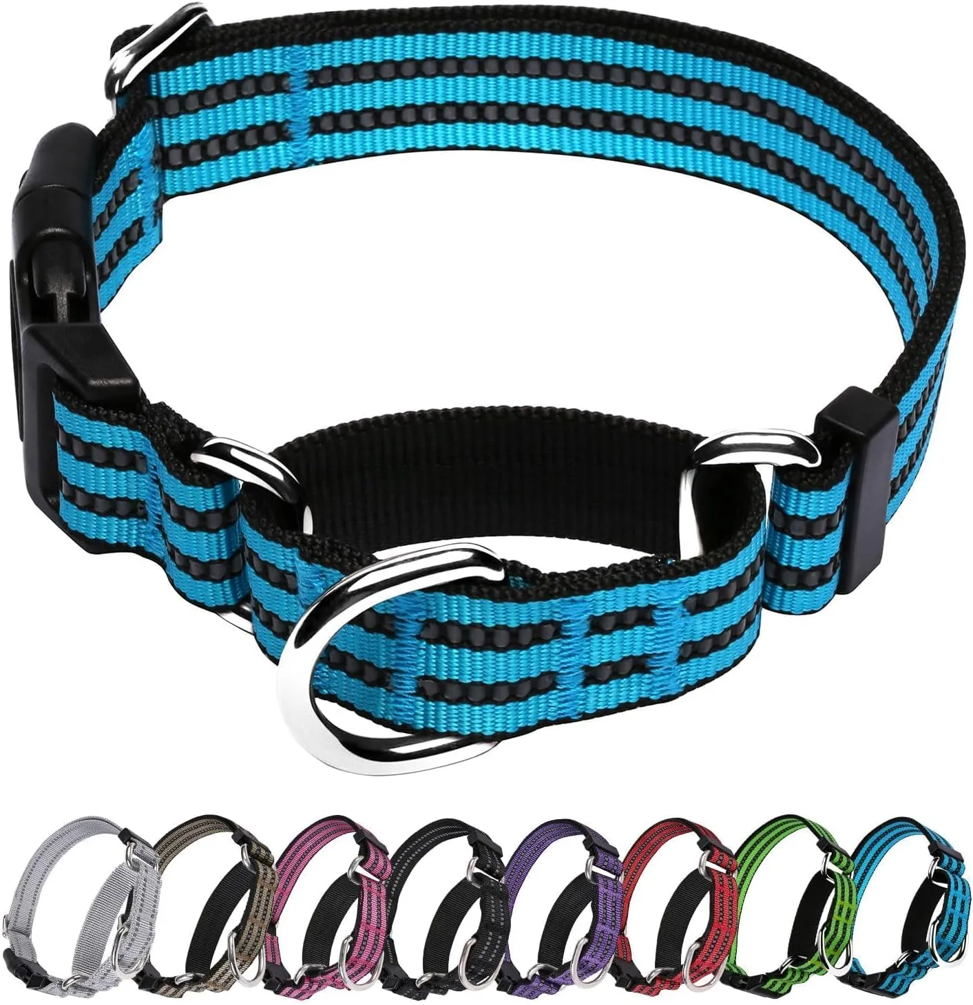 Martingale Dog Collar, Adjustable Nylon Reflective Collar with Buckle No Pull Dog Collar for Small Medium Large Dogs (Blue M)